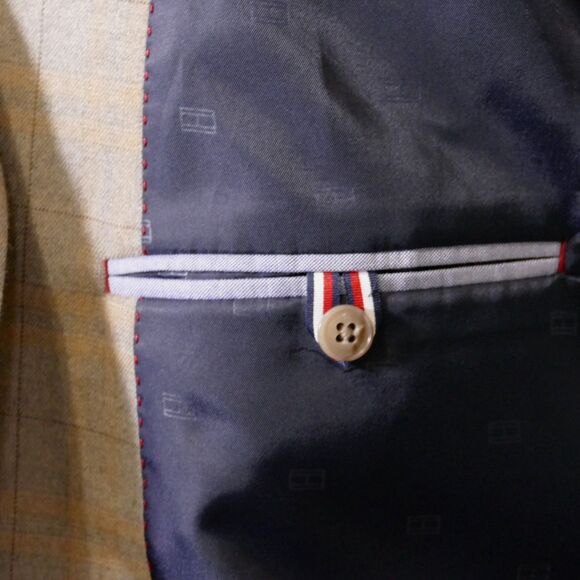 TOMMY HILFIGER Mens Sport Coat Blazer Mens 48R Beige Plaid - Picture 12 of 14